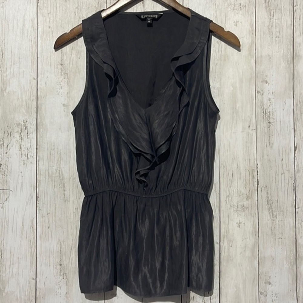 EXPRESS Women's Black Ruffle V Neck Peplum Tank Top‎ XS